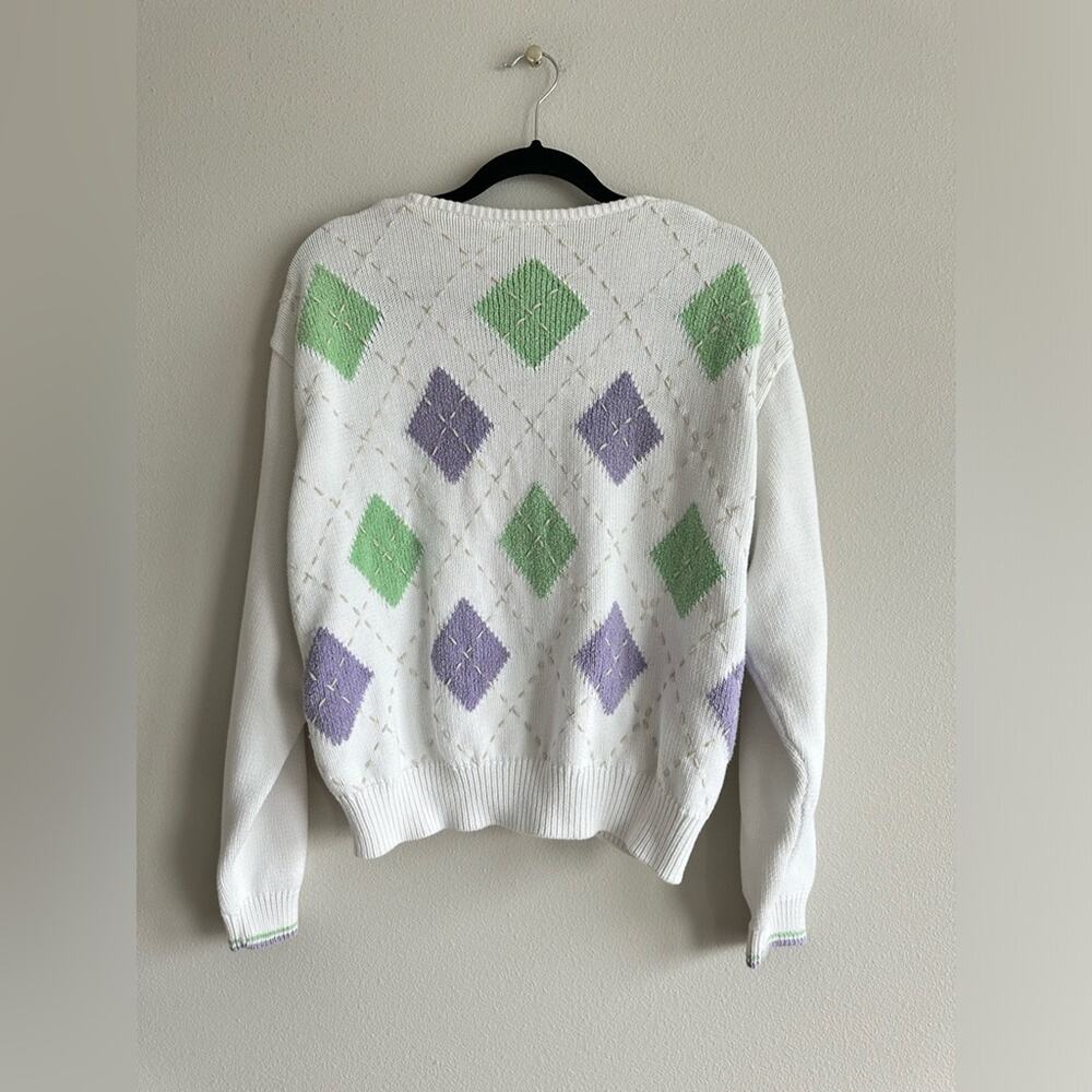 Vintage 90s Liz Golf by Liz Claiborne Argyle Pattern Sweater, Size M Preppy, - Picture 5 of 6